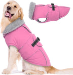 Lelepet Dog Coats for Large Dogs Waterproof Dog Jacket with Adjustable Fit | Reflective Pet Fleece Vest Hook & Loop Windproof Cold Weather Coats with Adjustable Buckle & Leash Hole, Pink, XXL