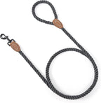 Mile High Life Dog Leash Braided Cotton Rope with Leather-Reinforced Ends | Rust-proof 360° swivel clasp, Heavy-duty for medium/large dogs. Great for weddings, daily walks (6 FT, 1/2", Dark Gray)