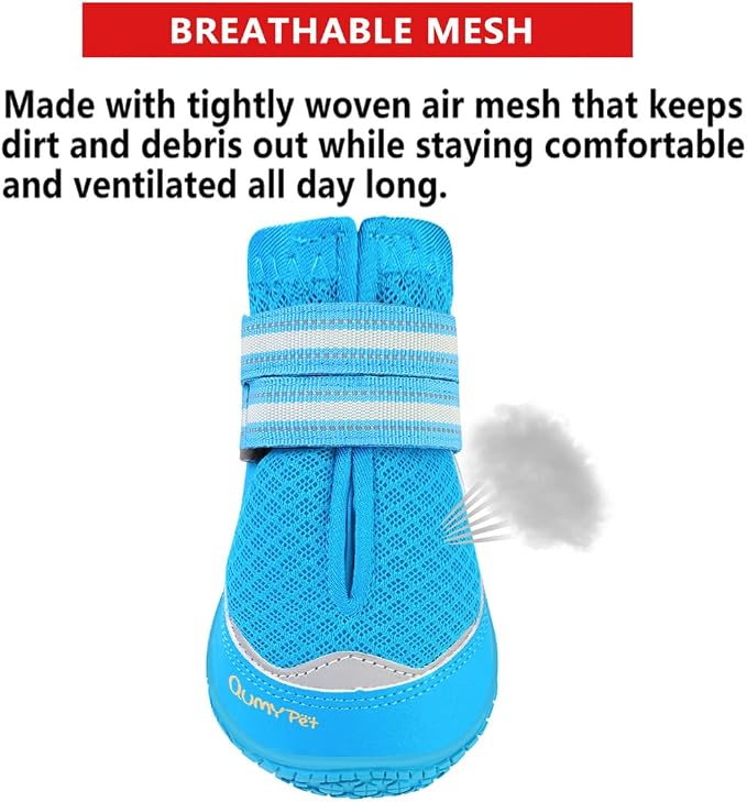 QUMY Dog Shoes for Large Medium Dog Boots & Paw Protectors for Hot Pavement | Summer Heat Protection, Mesh Breathable Nonslip Dog Booties for Hardwood Floors Indoor, Outside Walking Running Hiking Blue