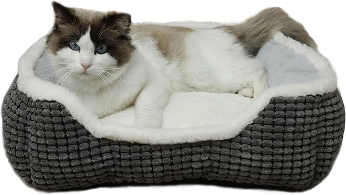 Luxury Square Grey Animal Bed - Super Soft, Washable, Anti-Slip & Water-Resistant, Suitable for Medium Size Dogs & Indoor Cats