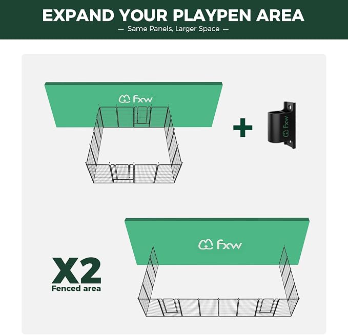 FXW Rollick Dog Playpen Wall Connection Set for Indoor and Yard, 45 Inch 16 Panels for Large Dogs with 4 Fence-to-Wall Anchors, Black | Patented