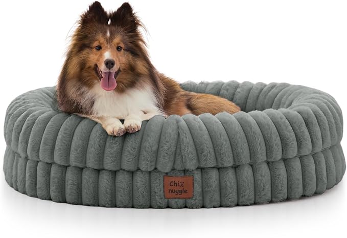 ChiXnuggle Orthopedic Dog Bed, Washable Cover, Faux Fur Bolster Pet Couch | waterproof,egg crate foam,non-slip bottom,for small medium dogs,grey,30*24*7,dog sofa,puppy bed