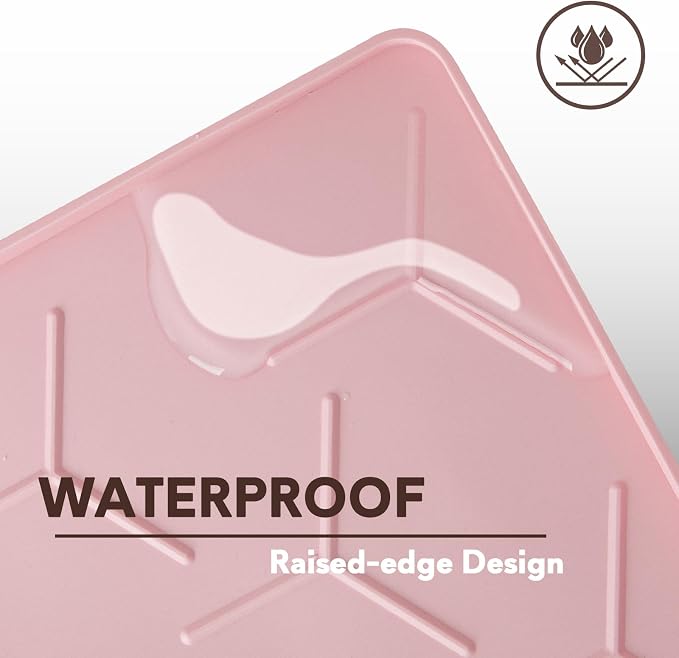 Garoopion Silicone Cat Litter Mat 34×22 inch, Easy to Clean, Pink | Waterproof Silicone Mat with Raised Edges, Catch Litter, Protect Floor from Urine, Multi-Use for Dog/Sink/Kitchen/Boots