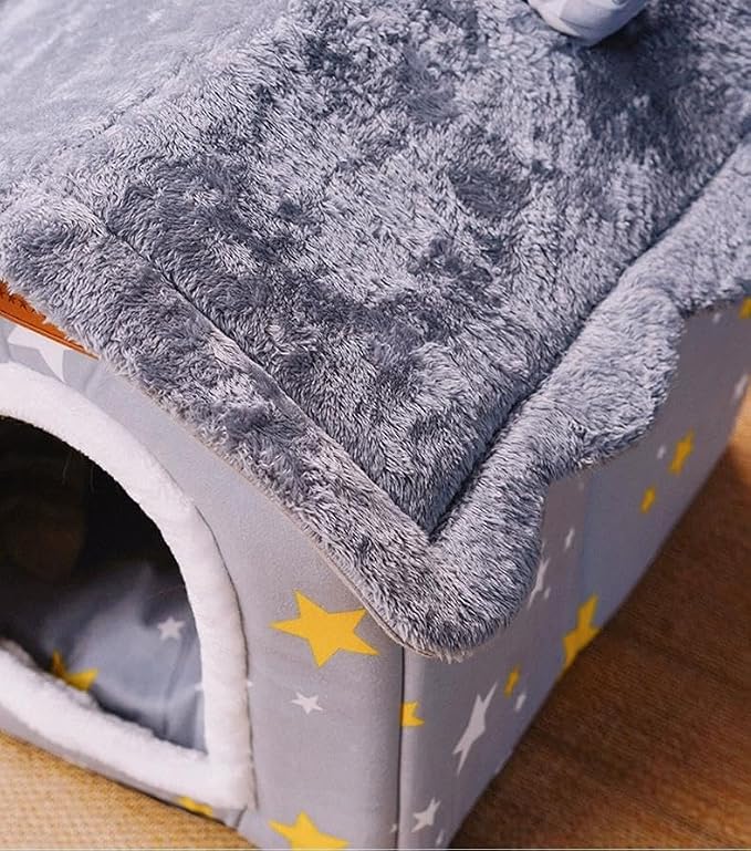 Dog House Indoor Portable Puppy Cave Cat Nest Kennel Pet Bed fit 7.5kg/17lb | Portable Memory Houses with Cushion (Grey, M:Size fits 7.5kg/17lbs (Pets))