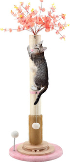 45'' Tall Cat Scratching Post Tree,Heavy Duty for Indoor Body Stretching | 3.5Inch Diameter Sisal Rope,Stable Real Wood Base,Artificial Plant Design Scratcher,Interactive Ball Toy for Home Decor