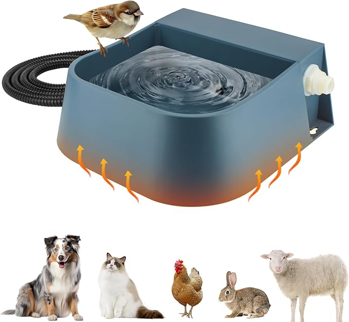 NAMSAN Automatic Water Dispenser for Dogs with Heater, Outdoor and Indoor, 2L Heated Water Bowl, Heated Watering Trough for Cats Chickens Rabbits Birds Bath Auto-Fill
