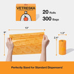VETRESKA Citrus Scented Dog Poop Bags, 300 Counts, Leak Proof and Large | Extra Thick Pet Waste Bags for Dogs Walking and Cat Litter (20 Refill Rolls)