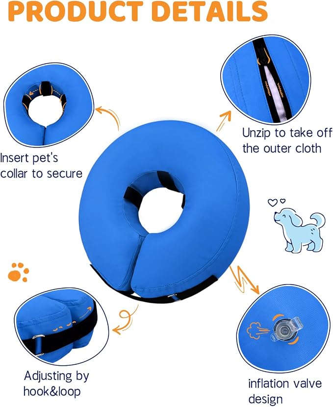 Supet Inflatable Dog Cone Collar for Small Dogs Puppies Cats, Soft Dog Cone Alternative After Surgery for Puppies Cats to Stop Licking