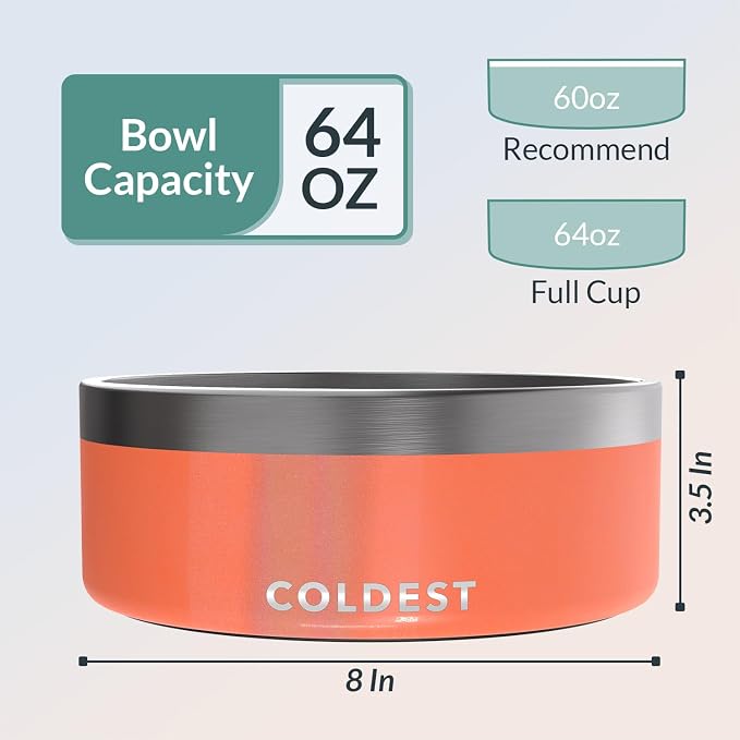 Coldest Dog Bowl - Anti Rust Metal, Non Slip, 3 Layers Insulated Stainless Steel Dog Bowls - Spill Proof & Heavy Duty - Water Bowl for Dogs, Cats & Pets, Dish Washer Safe (64 oz,Candy Red Glitter)