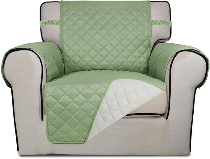 PureFit Reversible Chair Sofa Cover Dog Couch Covers for Sofa, 25.5 in | Sage Green/Ivory, Water Resistant Couch Protector, Washable Pet Couch Cover with Non Slip and Elastic Straps For Kids