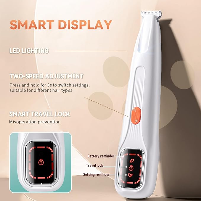 2026 New Pet Precision Trimmer, Dog Paw Trimmer with LED Light, Ultra Quiet | IP68 Waterproof, Dual-Speed Motor, Suit for Trimming Paw, Ear, Face, Butt, Eyebrows, USB Rechageble