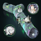 Cat Tunnels for Indoor Cats, Self-Luminous Cat Tunnel with Plush Ball, 3 Way Kitten Tunnel Collapsible, Cat Play Tunnel with Interactive Peephole for Large Cat, Puppy, Kitten