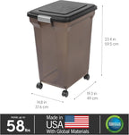 IRIS USA Dog Food Storage Container, Up to 58 lbs, Smoke Black, Made in USA | Wheels for Mobility, Airtight Seal, BPA-Free, Best for Bird Seed, Cat food, Cat Litter, Chicken Feed, Pellets
