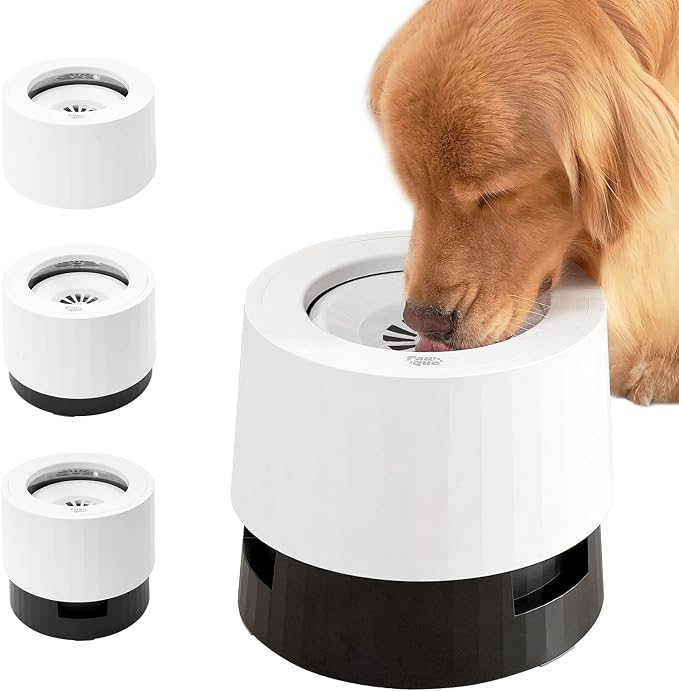 Raised 95oz Slow Drinking Dog Water Bowl No Spill Medium Large Breed | Single Elevated Stainless Steel Water Bowl with Floating Disc, Stable Sturdy Base and Snap on Adjustable Height Stand