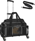 Petskd Top-Expandable Small Pet Carrier with Wheels Airline Approved | 18"x11"x11", for Delta/American/United Airlines, Lockable Safety Zippers and Anti-Scratch Mesh, Pets Under 10 Lbs, Black