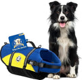 Dog Life Jacket — Premium Swim Vest with SafeChin Anti-Choke Collar | PAWS Aboard Blue & Yellow | RapidLift Rescue Handle, D-Ring, Reflective Trim | Boating, Kayaking, Pool | Medium (25–50 lbs)