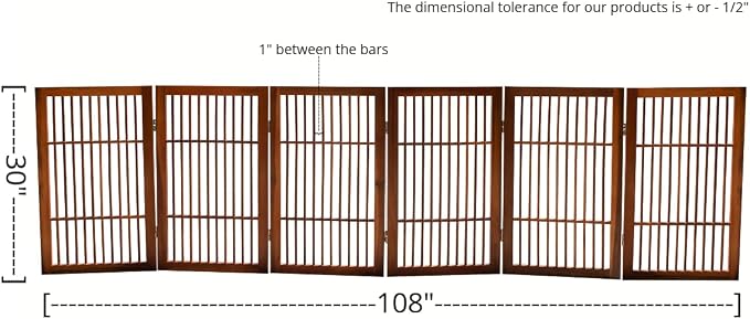 Urnporium Pet Dog Gate Freestanding, Strong Durable Folding Wooden Fence, Portable Acacia Hardwood Safety Barrier for Indoor & Outdoor Use (Brown Pet Gate, 6 Panel 30" Tall)