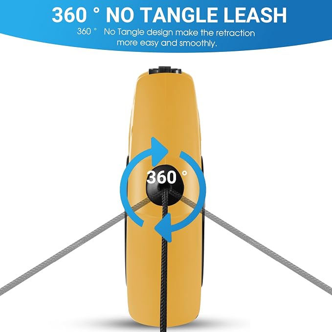 360°No Tangle 26 Ft Retractable Dog Leash for Dogs up to 99lbs | Heavy Duty Pet Walking Leash for Small Medium Large Dogs, Anti-Slip Handle, Strong Nylon Tape, One-Handed Brake, Yellow