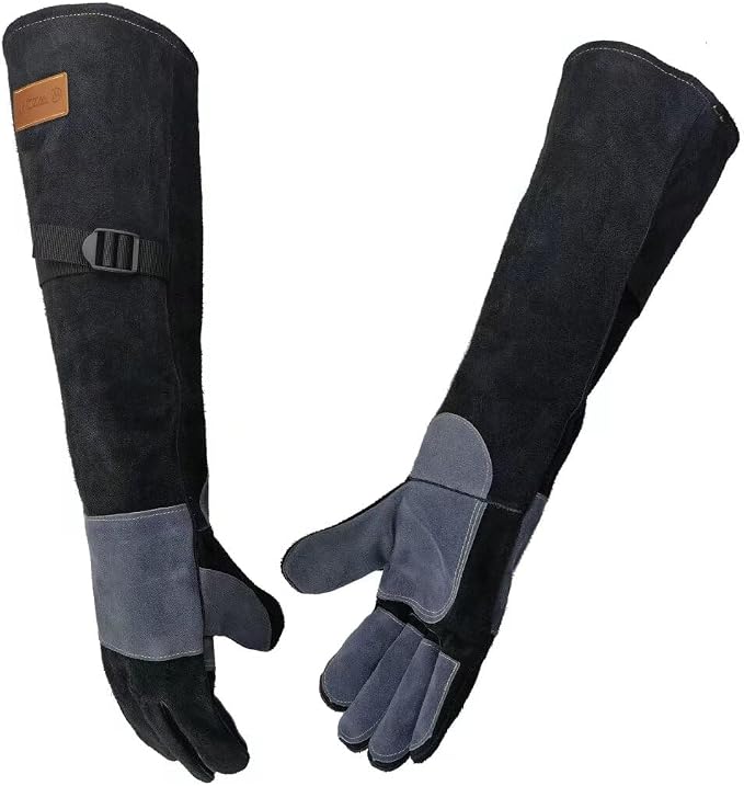 WZQH 23.6 In Gloves for Animal Handling,Welding,Bite Proof for Cat Dog.L | For Grabbing Reptile Bird Falcon Livestock Snake,Grooming,Trips to Vet,Fireplace.Puncture & Scratch Resistant,Leather,Black
