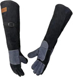 WZQH 23.6 In Gloves for Animal Handling,Welding,Bite Proof for Cat Dog.L | For Grabbing Reptile Bird Falcon Livestock Snake,Grooming,Trips to Vet,Fireplace.Puncture & Scratch Resistant,Leather,Black