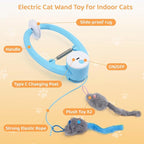 Automatic Interactive Cat Toys for Indoor Cats Hanging Cat Toy, Blue | 2 Electric Fluttering Mouse Feather Wands, USB Rechargeable, Adjustable Strings, 360° Rotation for Bored Kittens & Adult Cats