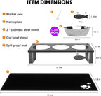 3 in 1 Elevated Cat Bowls with Splash proof Mat for Kittens, Puppies, Multi-pet Households, 10° Tilted Raised Cat Bowls Anti-Vomiting, 3 Wide Shallow Stainless Steel Bowls, Whisker Friendly, 3.5" Tall
