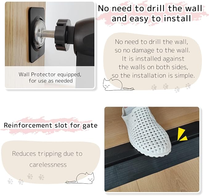 Lumizone 61.02" Extra Tall Pet Gate for Cat Dog 30.12"-34.05" Wide Black | Extra Tall Cat Gate for Doorway Hallway Stairs Pressure Mounted 1.37" Gap No Drilling Auto-Close Dual-Lock