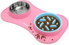 Slow Feeder Dog Bowls 3 in 1 Stainless Steel Food Water Bowl to Slow Eating | Durable, Non-spill & Non-skid with Silicone Mat Design, Slow Down Eating, Suitable for Small Medium Large Dogs and Cats