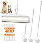 Large Lint Roller Pet Hair Remover, Long Handle Floor Roller, 4 Refills 400 Sheets | Switch from 8.7 in handheld control to 47.2 in reach for carpets, couches, cars, and narrow spaces under beds and sofas.