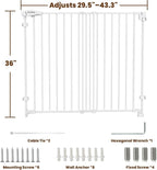 Mumeasy 36" Tall Baby Gate for Stairs, 29.5-43.3" Expandable Hardware Mounted (Drill Needed), Removable No Bottom Bar Dog Gate, Auto Close Wide Walk Thru Safety Gate for Doorways, Pets& Toddlers,White