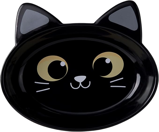 The Cat Ladies Ceramic Cat Bowls - Whisker Friendly Food Bowl - Cute Pet, Kitten Plates - Dishes for Indoor Cats - Dish for Wet Food & Water - Platos para Gatos - Black Cat, Large