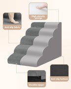 Aodisman Dog Stairs for High Beds,5 Step Pet Ramp for Dogs and Cats,22.4" H | High-density foam dog steps for beds and window sills, with a non-slip bottom for puppy and older cat,comfortable,Grey