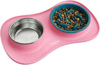 YINEYA 3 in 1 Slow Feeder Dog Bowls,Dog Water Bowl,Cat and Dog Food Bowl | Stainless Steel Dog Bowls with Non-Spill Dog Bowl Mat, Anti-Choking Puppy Bowls, Easy Clean for Large Medium Small Dogs Cats