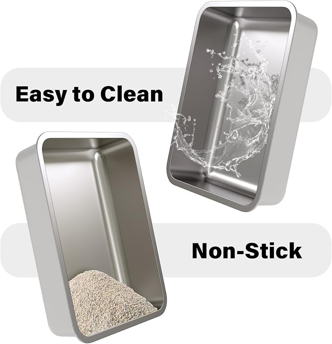 Stainless Steel Litter Box XL,Large Metal Litterbox for Big Cat | 23.6“x15.7"x6" Deep, Cat Litter Box for Big Cats with High Sides, Non Stick Surface, Easy to Clean