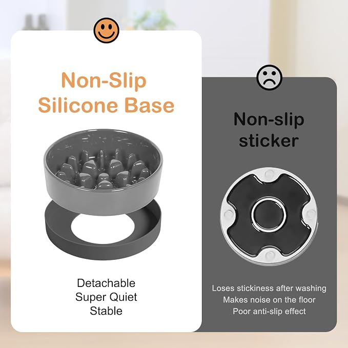 Sted Ceramic Slow Feeder Dog Bowls with Silicone Base | Slow Feeding Dog Bowl Small Medium Breed, Dog Food Bowls for Fast Eaters, Slow Down Eating, Puzzle Dog Food Bowl, Maze Grey