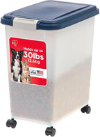 IRIS USA Dog Food Storage Container, Up to 30 lbs, Navy/Pearl, Made in USA | Wheels for Mobility, Airtight Seal, BPA-Free, Best for Bird Seed, Cat food, Cat Litter, Chicken Feed, Pellets