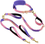 SparklyPets - Hands Free Dual Dog Leash for Medium and Large Female Dogs - Padded Handles, Reflective Stitches, No Pull, Tangle Free - Walking, Hiking, Jogging, Canicross Waist Leash - Gradient Pink