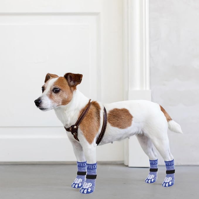 PUPTECK Anti-Slip Dog Socks with Double Sides Grips for Small Medium Large Dogs Hardwood Floors Prevents Licking, Dog Shoes for Hot Pavement Traction Control for Senior Dogs, Royal Blue, M