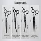Purple Dragon Dog Grooming Scissors Set - Thinning, Straight, Up & Down | Stainless Steel, 7 Inch Black Shears, with Adjustable Screw, for Dogs and Cats