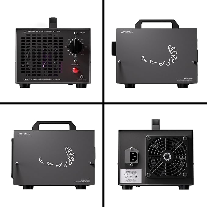 Airthereal MA5000 Ozone Generator, High Capacity, 2000 Sq Ft, Black | Ozone Air Ionizer for Rooms, Smoke, Cars, Pets, O3 deodorizer