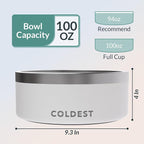 Coldest Dog Bowl - Anti Rust Metal, Non Slip, 3 Layers Insulated Stainless Steel Dog Bowls - Spill Proof & Heavy Duty - Water Bowl for Dogs, Cats & Pets, Dish Washer Safe (100 oz, Epic White)