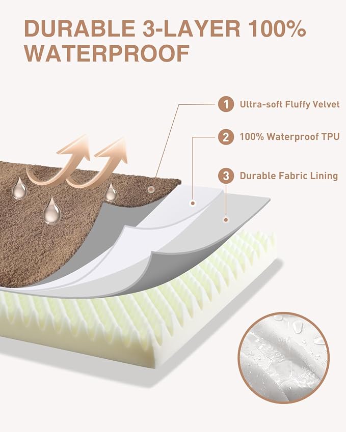 KSIIA Orthopedic Dog Bed for Large Dogs with Waterproof Lining, Brown,41x27 | Deluxe Soft Plush Dog Crate Bed, Washable Pet Mat with Removable Cover & Egg Crate Foam for Large Dogs Sleeping & Relaxing