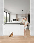 Baby Gate Mesh, 71" Wide 34" Tall Retractable Mesh Baby Gates | Mesh Pet Gate, One-Hand Operation, Baseboard Fit, 6 Reinforced Rods, for Open Kitchen, Living Room & Playroom, White