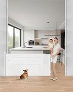 Baby Gate Mesh, 71" Wide 34" Tall Retractable Mesh Baby Gates | Mesh Pet Gate, One-Hand Operation, Baseboard Fit, 6 Reinforced Rods, for Open Kitchen, Living Room & Playroom, White