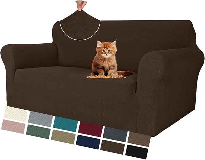 MAXIJIN Loveseat Cover Sofa Covers (55"-69"), 1-Piece Stretch Couch Covers for 2 Cushion Couch Love Seat Slipcover with Elastic Bottom for Kids,Dog (Loveseat, Diamond Pattern Coffee)