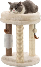 MECOOL 4in1 Small Cat Tree,Scratching Post with Tower Soft Bed, Sisal Carpet Jute Posts with Three Hanging Ball Toys and Massage Brush for Indoor Cats and Kittens