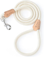 Mile High Life White Dog Leash with Genuine Leather Connection, 4/5/6 FT | Rope Leash, Heavy Duty 360° Swivel Metal Clasp, for Small Medium & Large Dogs (Cream White, 48 Inch)