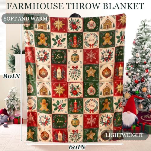 FuWeave Christmas Patchwork Gingerbread Man Throw Blanket, 50'' x 60'' - Image 2
