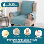 Turquoize 100% Waterproof Wing Chair Cover Wing Armchair Slipcovers Chair Couch Protector Triple Non-Slip Sofa Slipcover Furniture Protector for Pets, Kids,Dog (Wing Chair, Stone Blue)