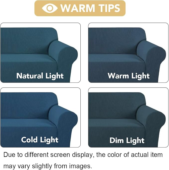 H.VERSAILTEX Stretch Couch Covers for 3 Cushion Couch Sofa Slip Covers for Living Room Feature Thick Checked Jacquard Fabric with Elastic Bottom, Sofa Large - Deep Teal